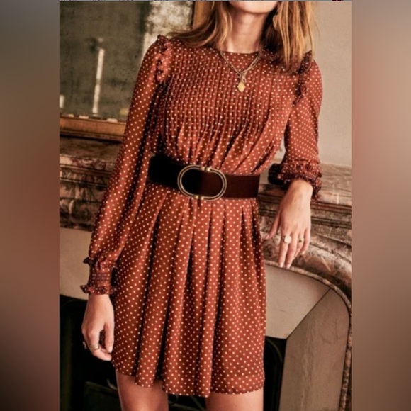 Sezane Eve Dress in Ecru Dots Moka - Picture 1 of 11